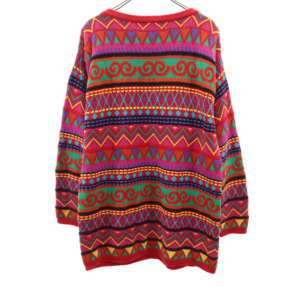 Clifford＆Willis クリフォードアンドウィルス 80s 90s USA製 オールド 総柄 長袖 コットンニット セーター M レッド系 メンズ