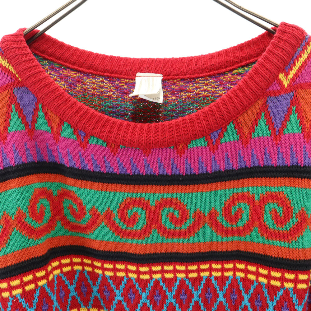 Clifford＆Willis クリフォードアンドウィルス 80s 90s USA製 オールド 総柄 長袖 コットンニット セーター M レッド系 メンズ