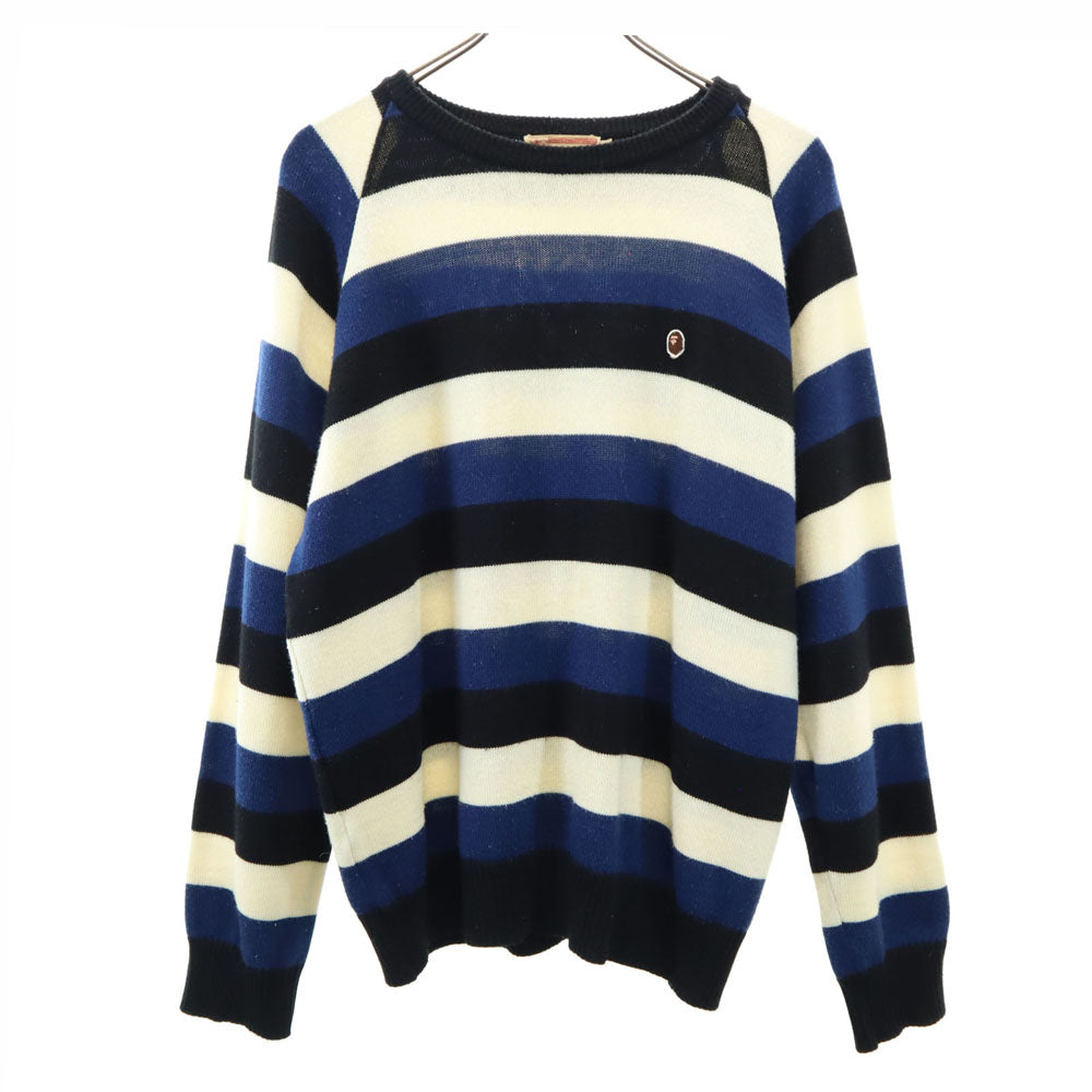 A BATHING APE アベイシングエイプ ウールブレンド ボーダー 長袖 セーター L 白×黒×紺 ニット メンズ