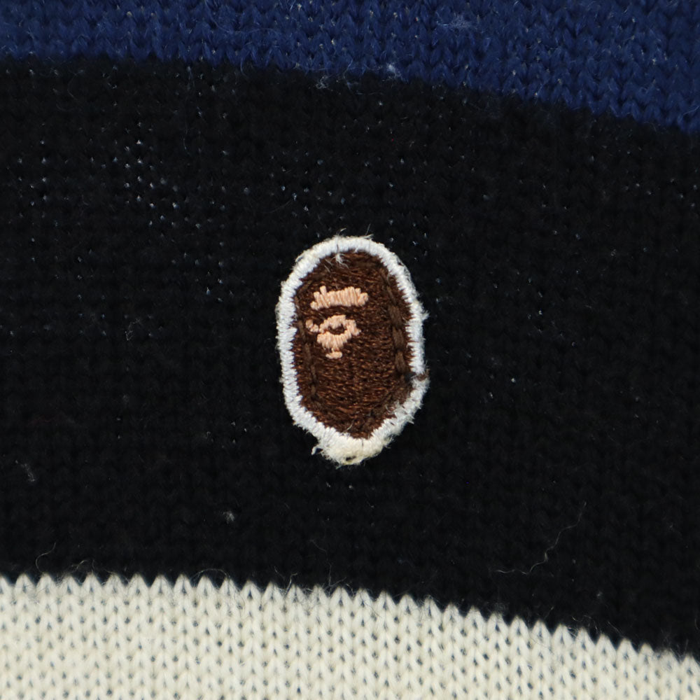 A BATHING APE アベイシングエイプ ウールブレンド ボーダー 長袖 セーター L 白×黒×紺 ニット メンズ