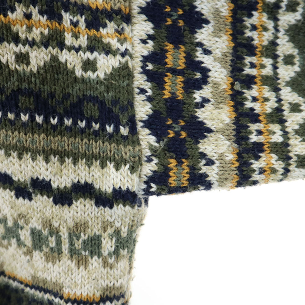 PECONIC BAY TRADERS 80s USA製 ヴィンテージ 総柄 長袖 コットンニット セーター L グリーン系 メンズ