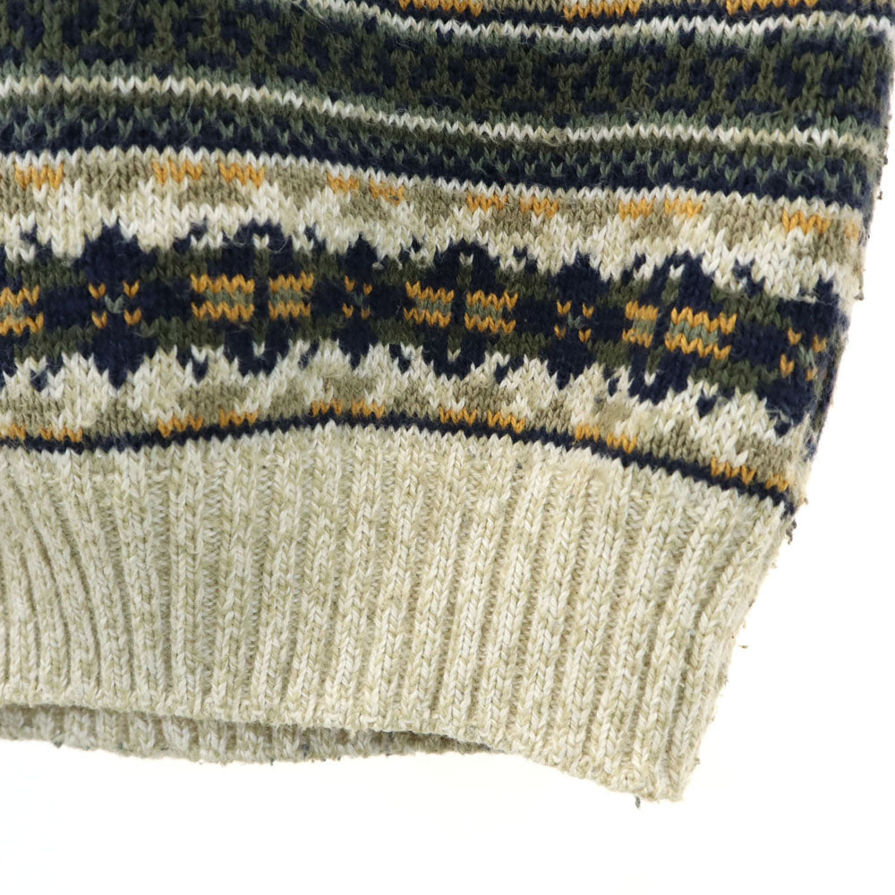 PECONIC BAY TRADERS 80s USA製 ヴィンテージ 総柄 長袖 コットンニット セーター L グリーン系 メンズ