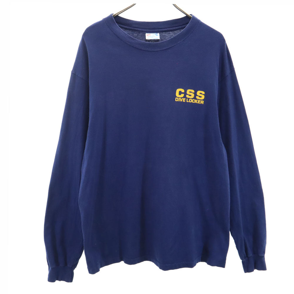 ヘインズ 90s USA製 オールド バックプリント 長袖 シングルステッチ Tシャツ L ブルー系 Hanes ロンT メンズ