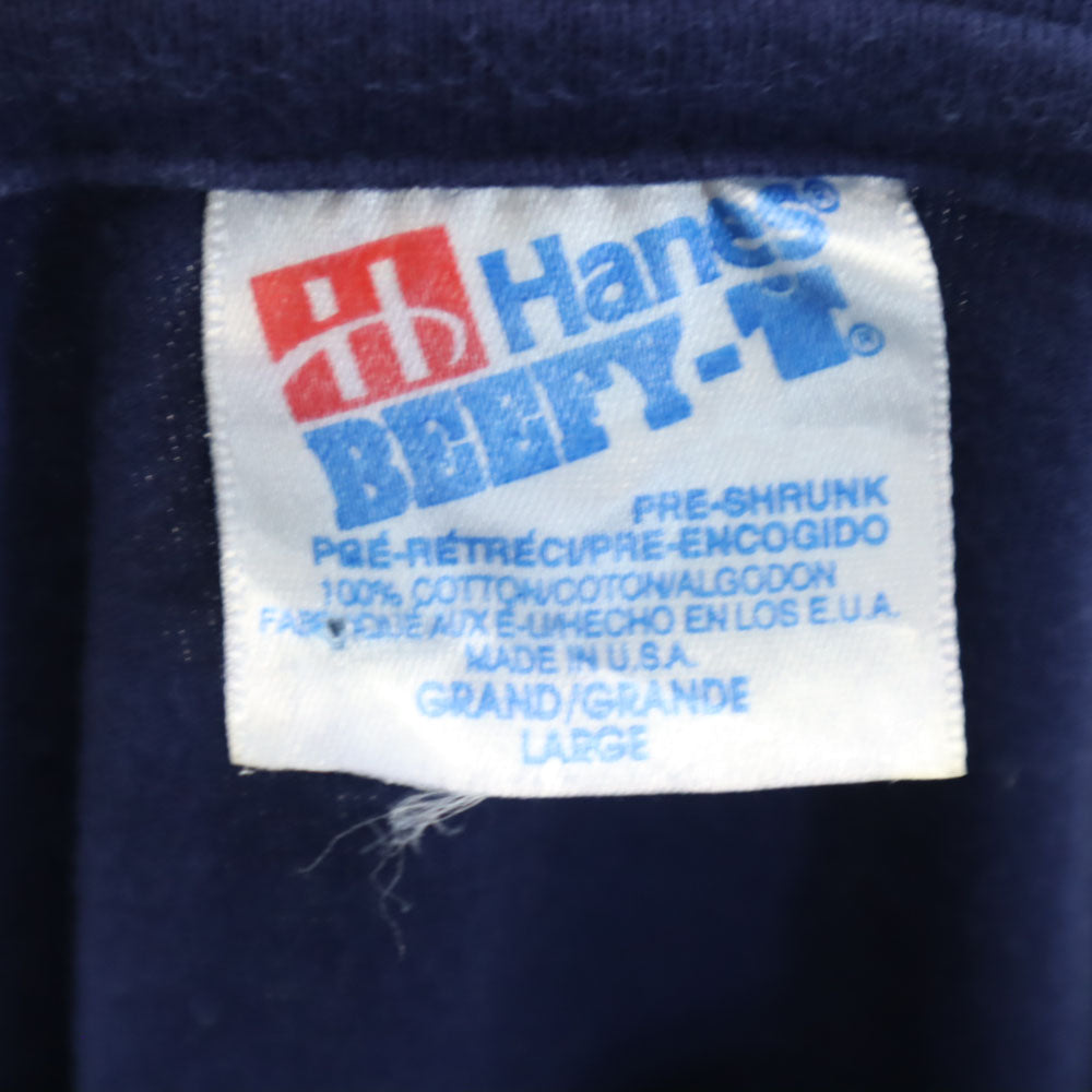 ヘインズ 90s USA製 オールド バックプリント 長袖 シングルステッチ Tシャツ L ブルー系 Hanes ロンT メンズ