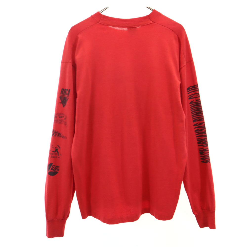 ベスト 90s USA製 オールド 長袖 袖プリント シングルステッチ Tシャツ XL 赤 フルーツオブザルーム ロンT メンズ