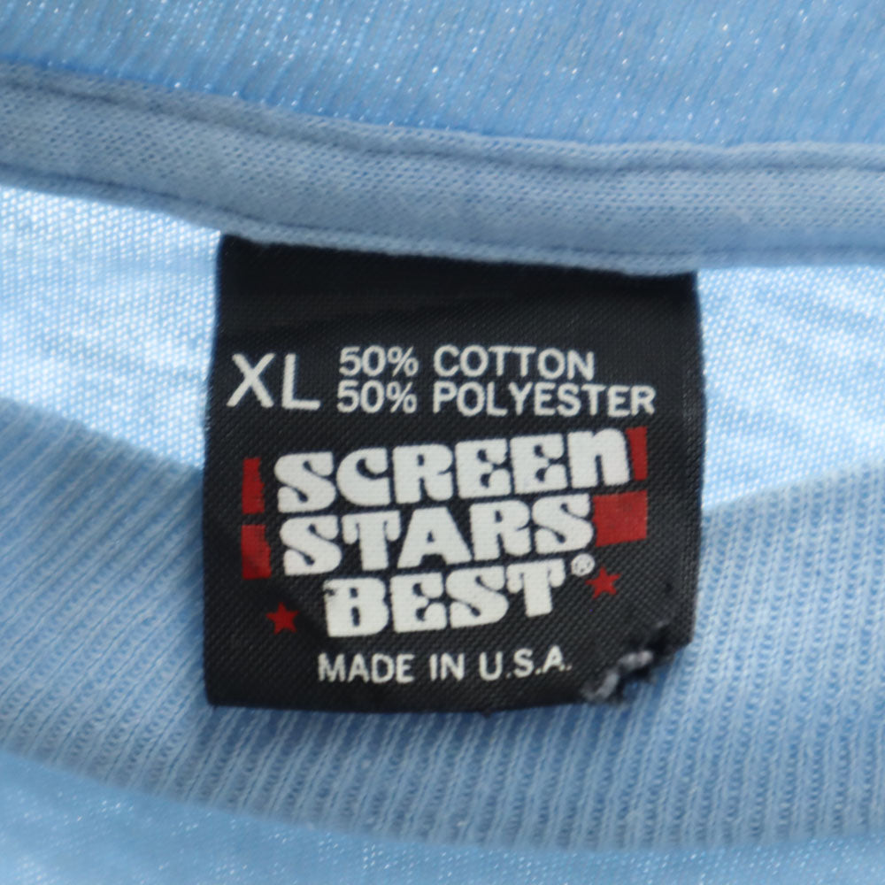 スクリーンスターズベスト 80s USA製 ヴィンテージ 長袖 袖プリント シングルステッチ Tシャツ XL 水色 SCREEN STARS BEST ロンT メンズ