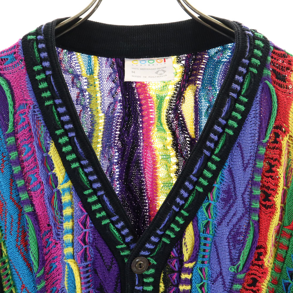COOGI クージー 90s オーストラリア製 オールド 長袖 Vネック 3D コットン ニットカーディガン M パープル 他 メンズ