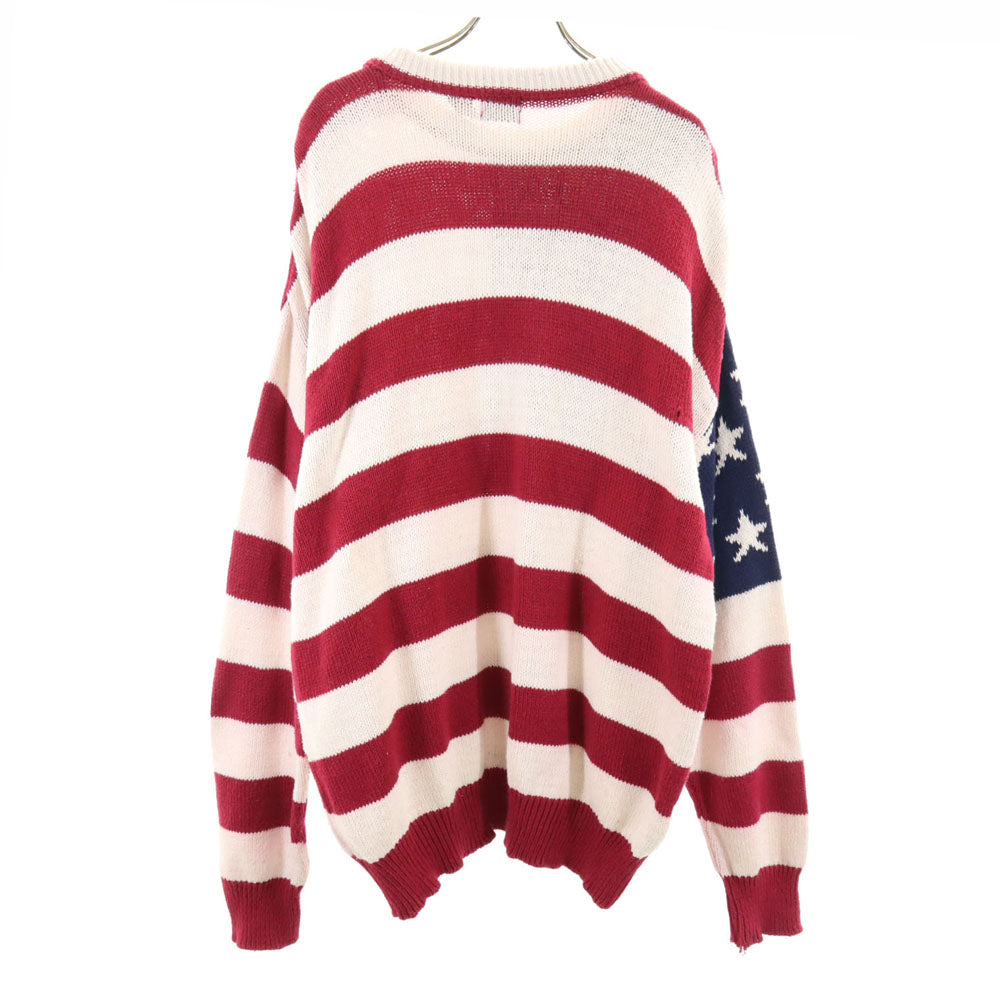 STRUCTURE ストラクチャー 90s USA製 オールド 星条旗柄 長袖 コットンニット セーター M ホワイト 他 メンズ