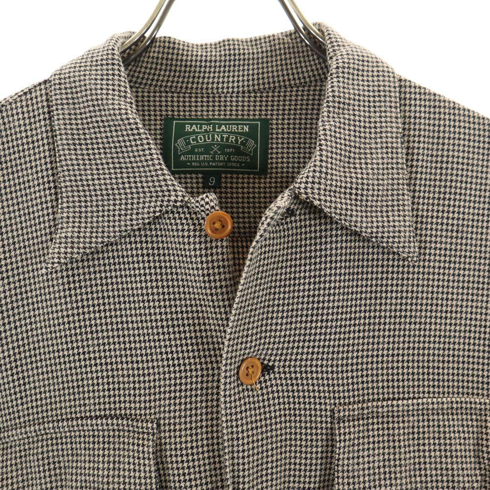 RALPH LAUREN COUNTRY ラルフローレンカントリー 80s 90s ヴィンテージ ポロカン ハウンドトゥース柄 長袖 ボックスシルエット レーヨン シャツ 9 ベージュ 他 千鳥格子 レディース