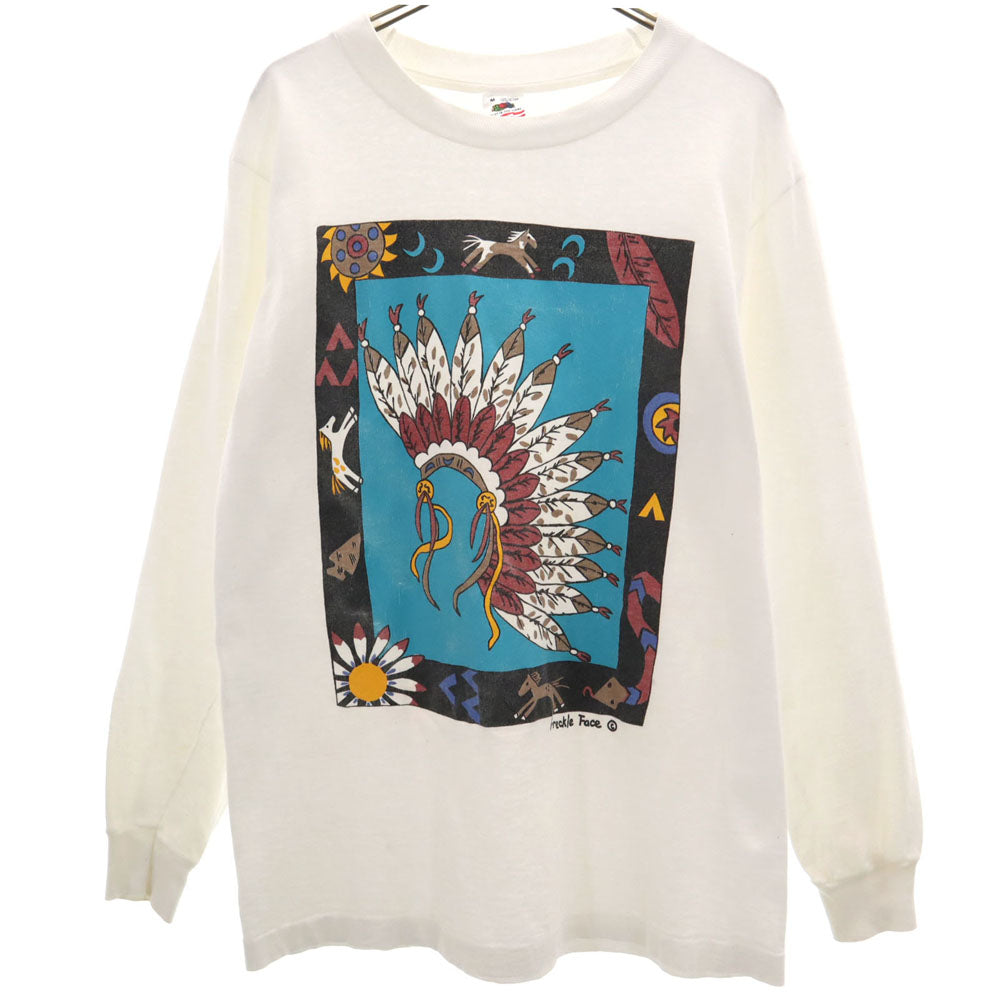フルーツオブザルーム 90s USA製 オールド ネイティブ 長袖 シングルステッチ Tシャツ M ホワイト FRUIT OF THE LOOM ロンT メンズ