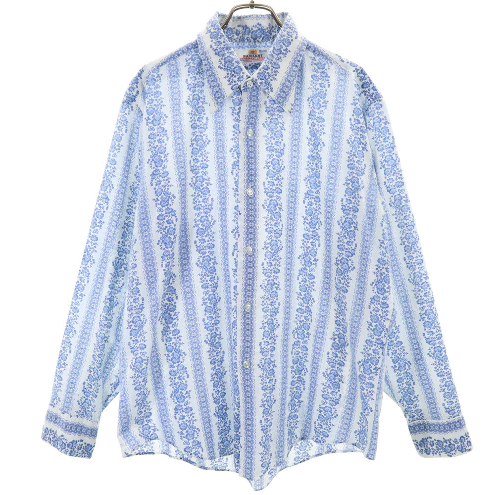PARIANI 70s ヴィンテージ 総柄 長袖 シャツ L ブルー系 メンズ