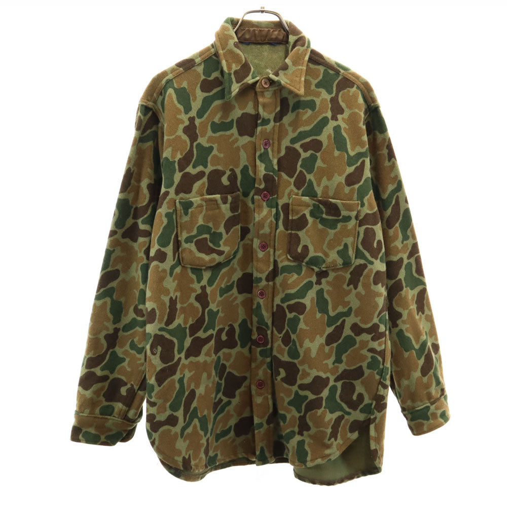 VINTAGE ヴィンテージ 70s 80s USA製 カモフラ柄 長袖 ウールシャツ L オリーブ 他 迷彩 メンズ