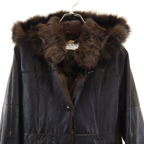 バルマン ラビット レザージャケット 11 ブラウン BALMAIN レディース 