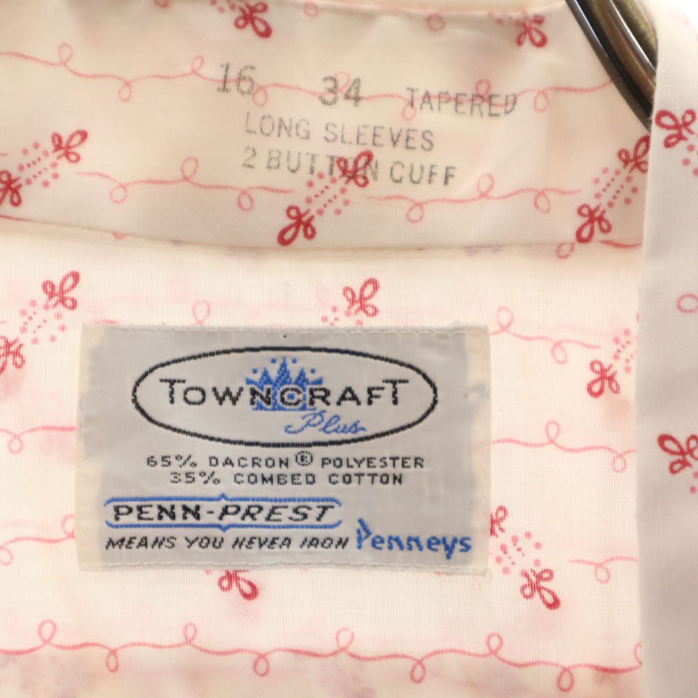 TOWNCRAFT タウンクラフト 70s ヴィンテージ 総柄 長袖 シャツ 16/34 ホワイト系 ペニーズ Pennys タンクラ メンズ