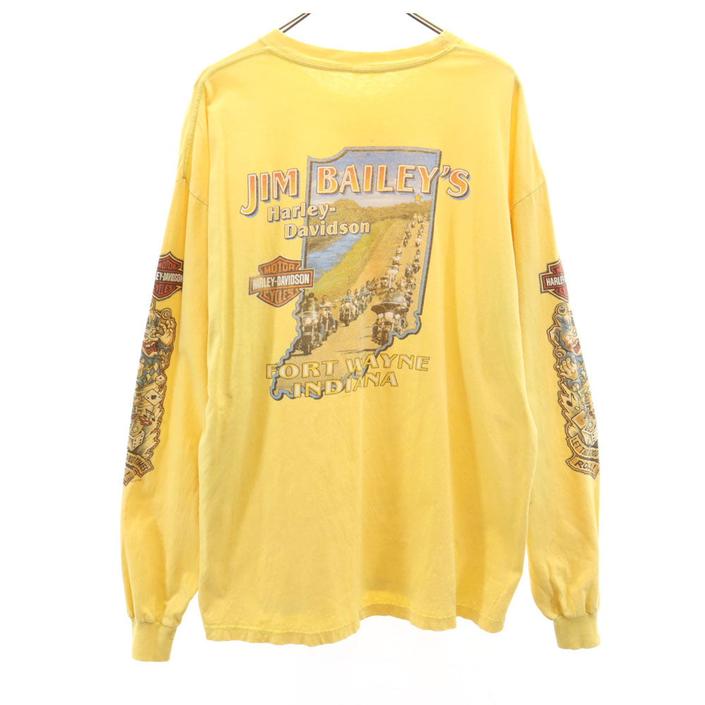 ハーレーダビッドソン 2008年コピーライト 00s バックプリント 長袖 袖プリント Tシャツ イエロー HARLEY DAVIDSON ロンT メンズ