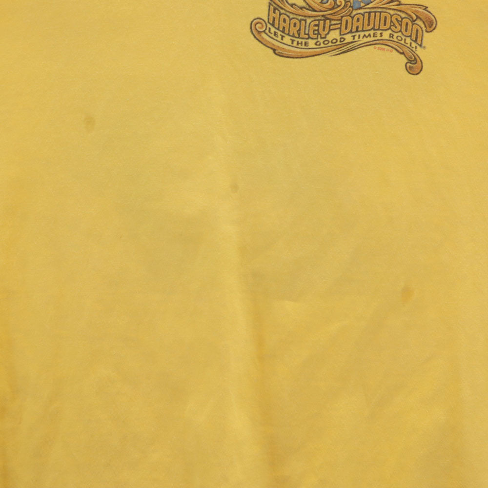 ハーレーダビッドソン 2008年コピーライト 00s バックプリント 長袖 袖プリント Tシャツ イエロー HARLEY DAVIDSON ロンT メンズ