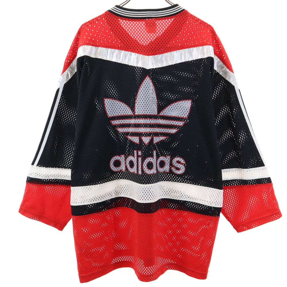 アディダス 80s 日本製 デサント社 ヴィンテージ トレフォイルロゴ 長袖 メッシュ ピステ L-O ブラック 他 adidas メンズ