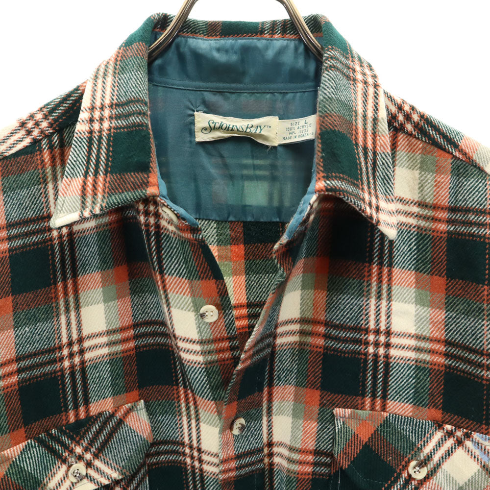 STJOHN'SBAY セントジョーンズベイ 80s 90s オールド チェック柄 長袖 ネルシャツ L モスグリーン 他 衿芯 メンズ