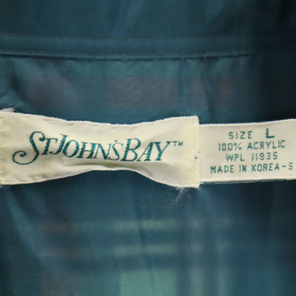 STJOHN'SBAY セントジョーンズベイ 80s 90s オールド チェック柄 長袖 ネルシャツ L モスグリーン 他 衿芯 メンズ