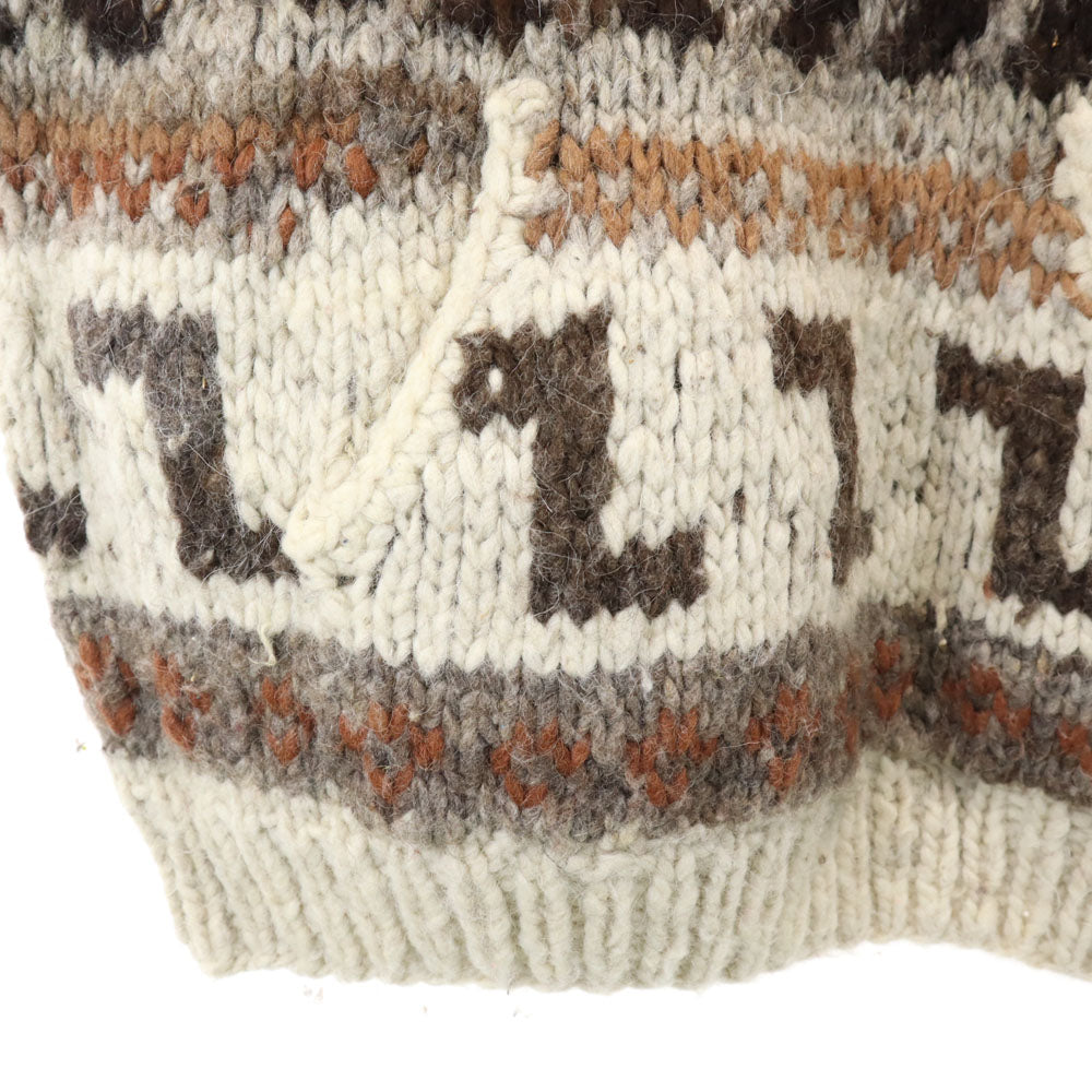 OLD オールド 90s ウール 総柄 ニット パーカー グレー系 プルオーバー セーター メンズ