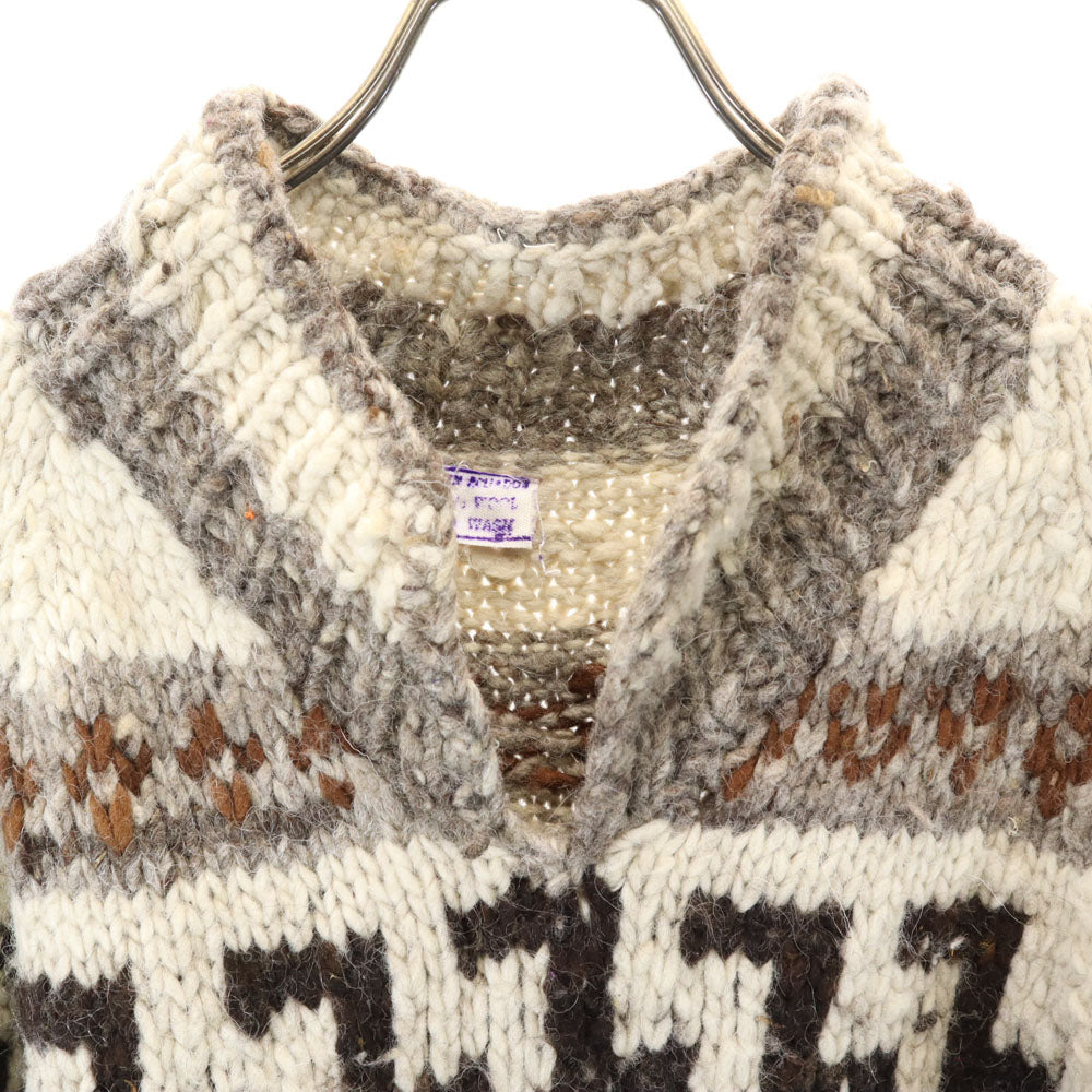 OLD オールド 90s ウール 総柄 ニット パーカー グレー系 プルオーバー セーター メンズ