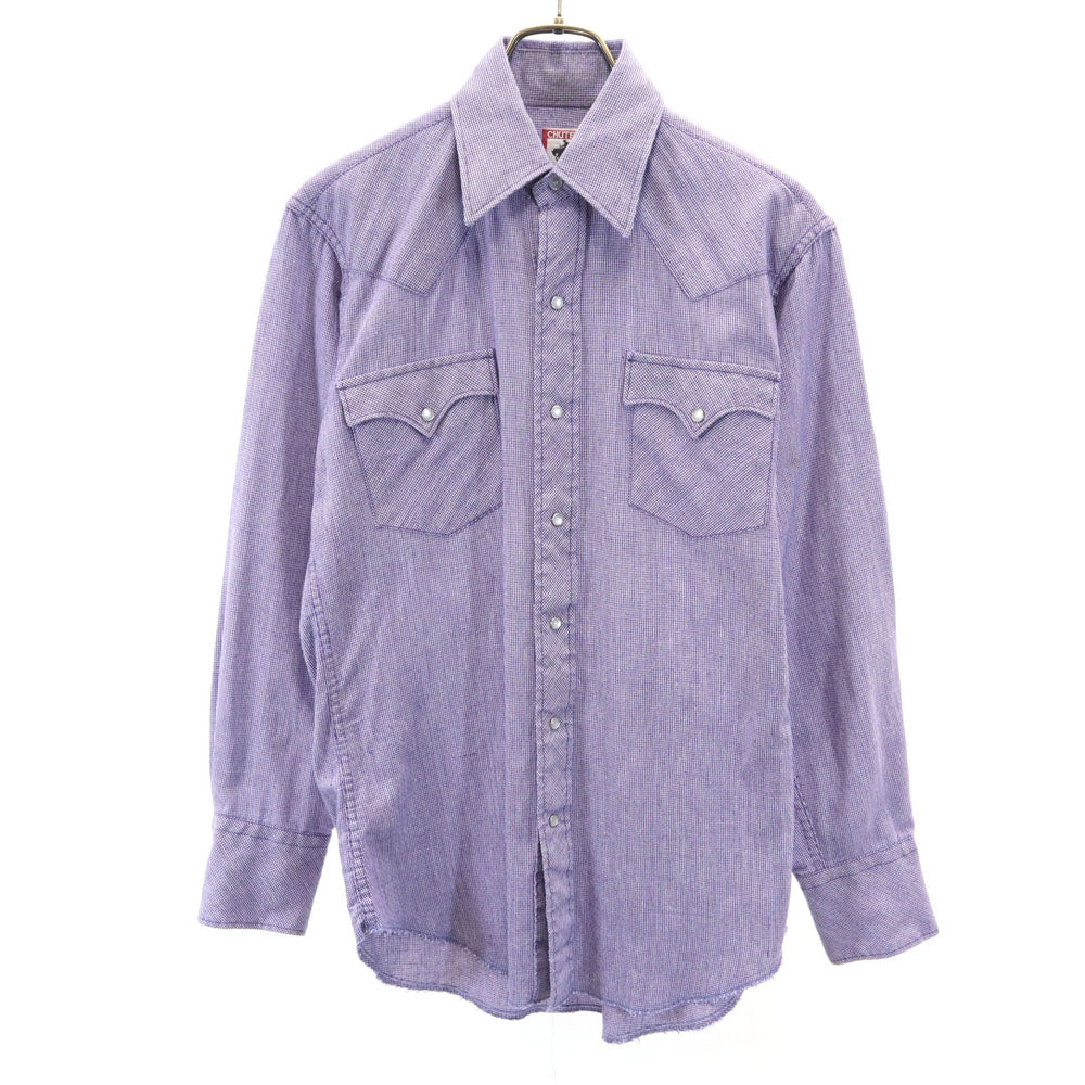 ヴィンテージ 80s 総柄 長袖 ウエスタンシャツ パープル系 VINTAGE メンズ