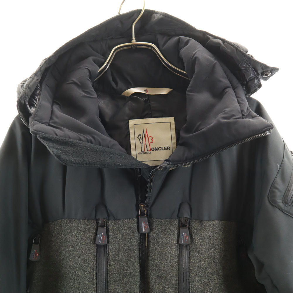 モンクレール ウール ダウンジャケット 0 グレー×ブラック MONCLER メンズ
