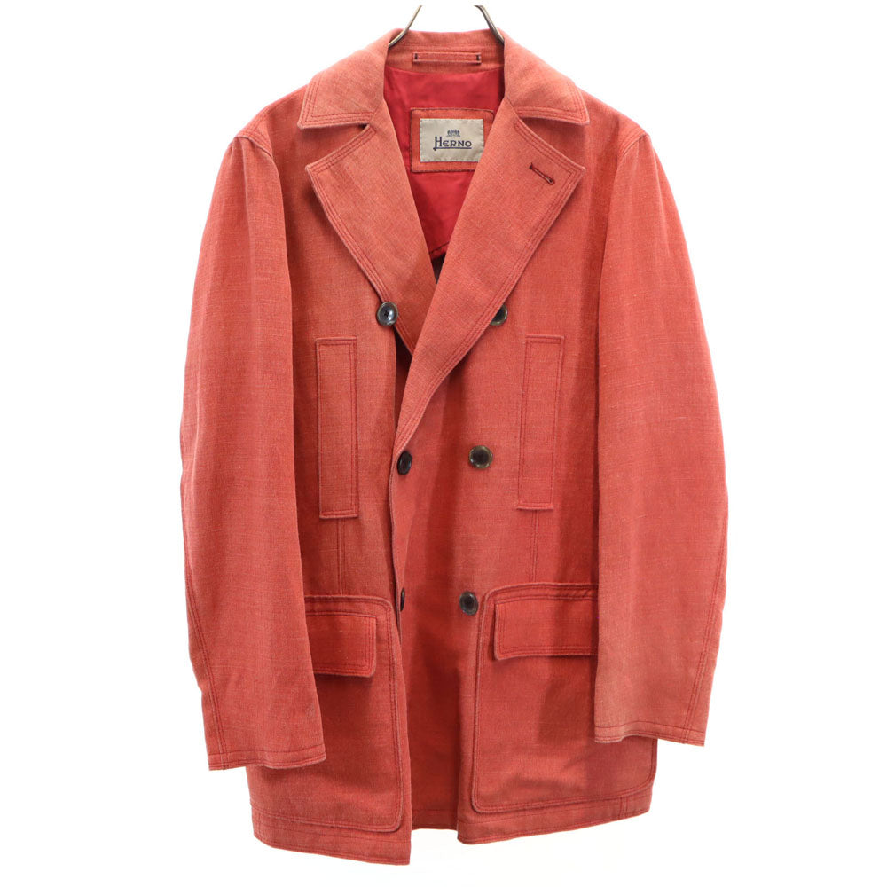 Herno ヘルノ イタリア製 リネンブレンド ダブル ジャケット 48 朱色系 メンズ