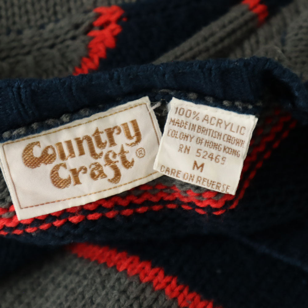 COUNTRY CRAFT 90s アクリル オールド ボーダー柄 長袖 セーター M ネイビー×グレー ニット メンズ