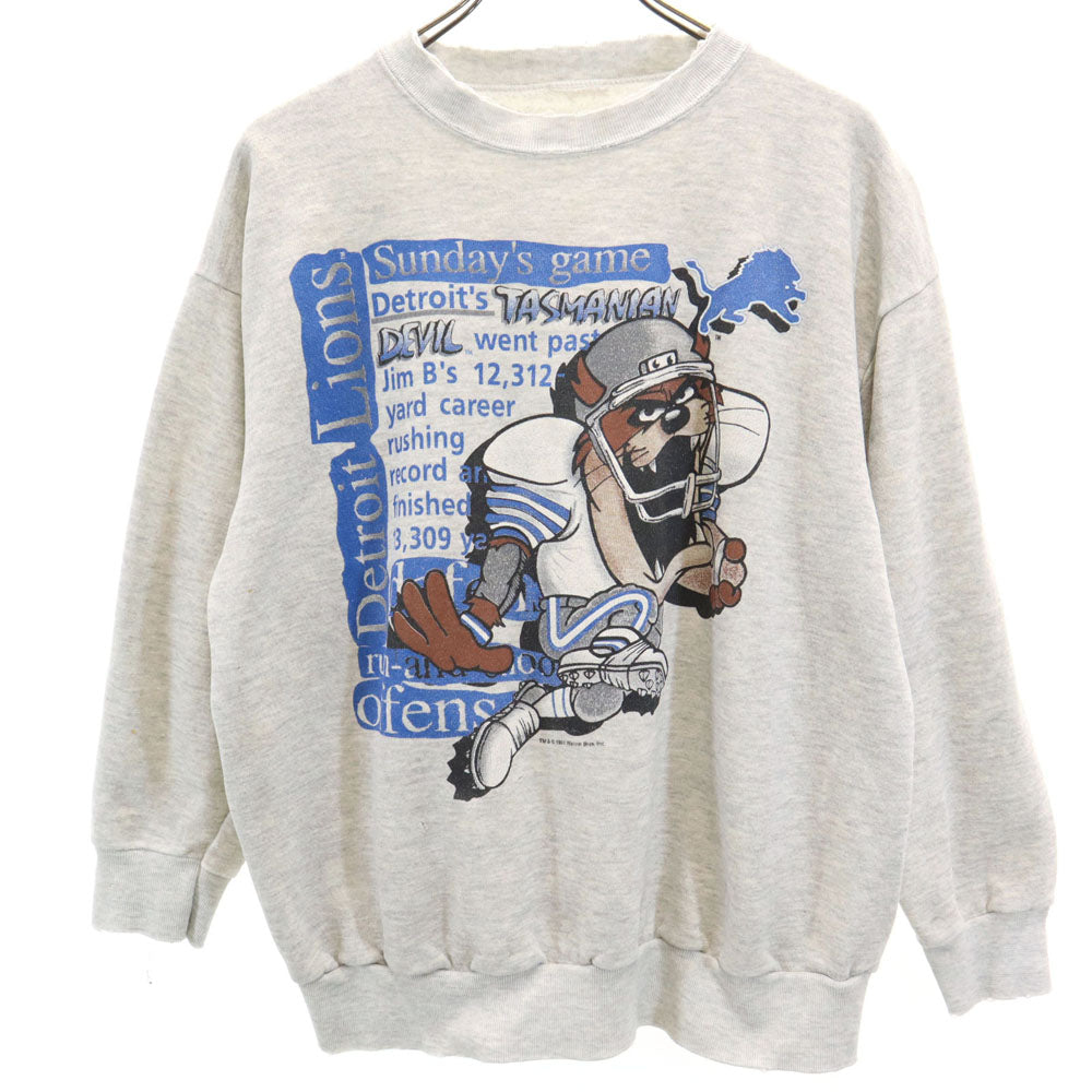 Warner Bros ワーナーブラザーズ 90s オールド ワーナーブラザーズ タズマニアンデビル 長袖 スウェット トレーナー ライトグレー メンズ