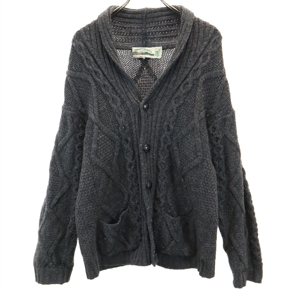 aran crafts アランクラフト 90s アイルランド製 メリノウール オールド 長袖 ショールカラー ニットカーディガン S チャコールグレー メンズ