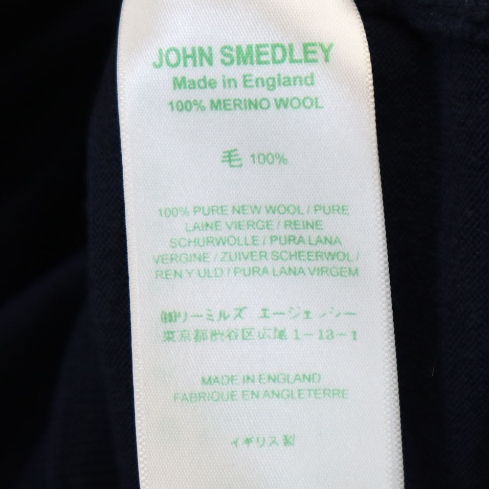 ジョンスメドレー イギリス製 ウール 長袖 Vネック セーター M ネイビー JOHN SMEDLEY ニット メンズ