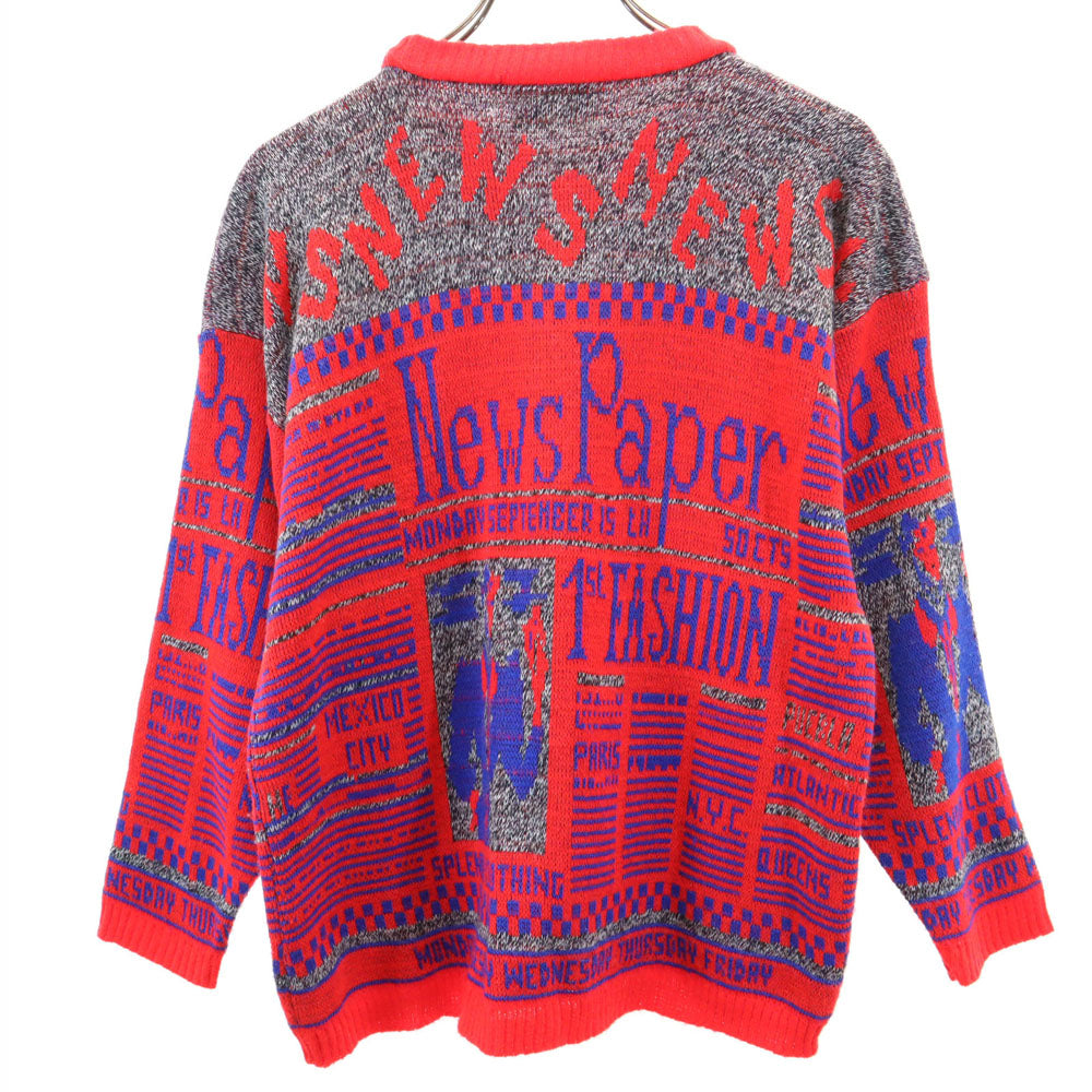 La Vista 80s 90s アクリル オールド USA製 総柄 長袖 セーター 赤系 ニット メンズ