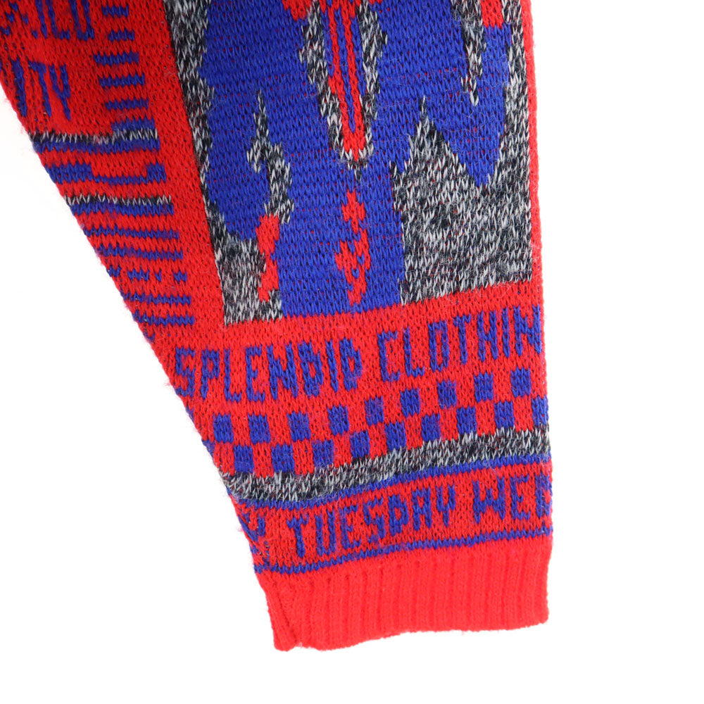 La Vista 80s 90s アクリル オールド USA製 総柄 長袖 セーター 赤系 ニット メンズ