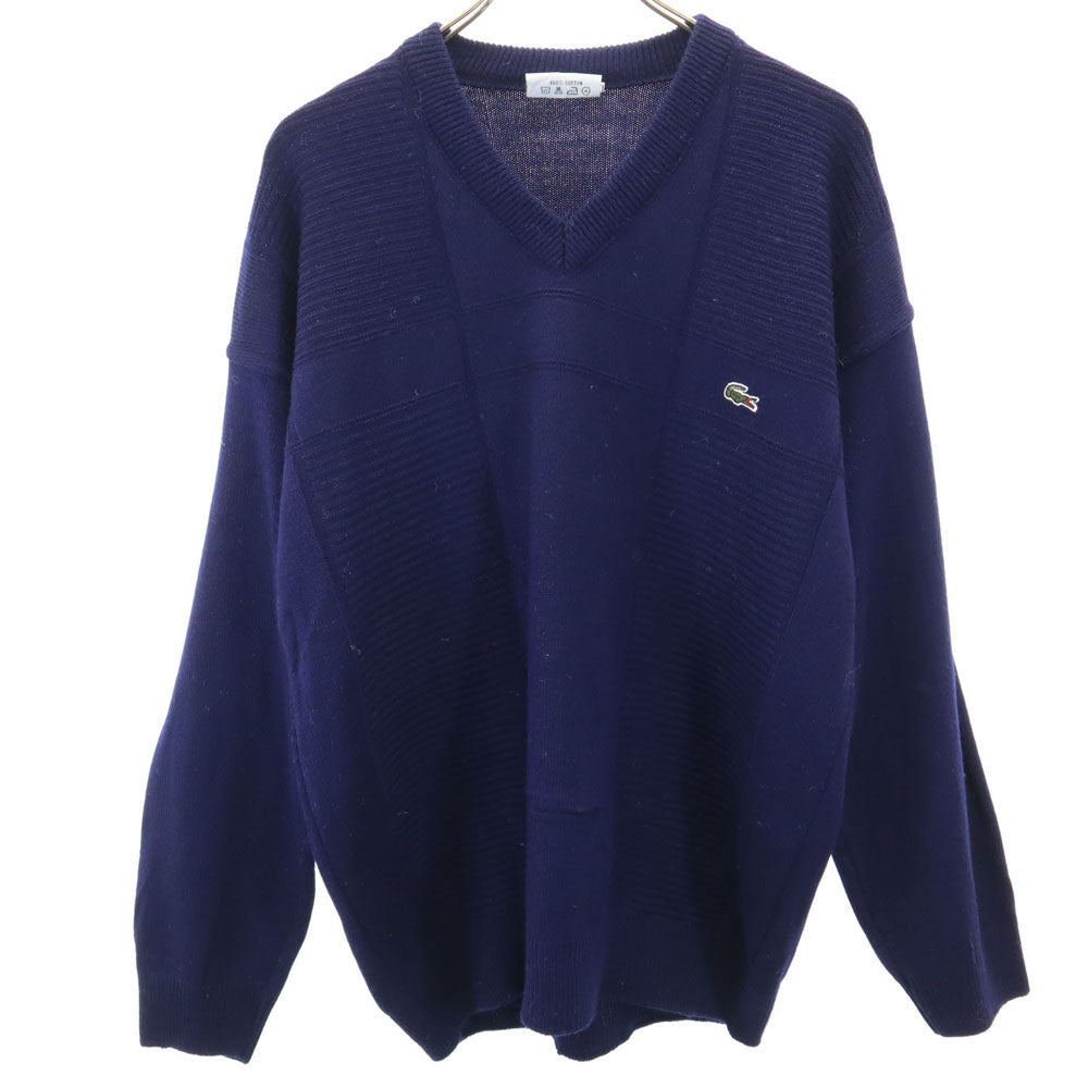 CHEMISE LACOSTE シュミーズラコステ 80s ヴィンテージ 長袖 Vネック セーター XXL ネイビー ニット メンズ