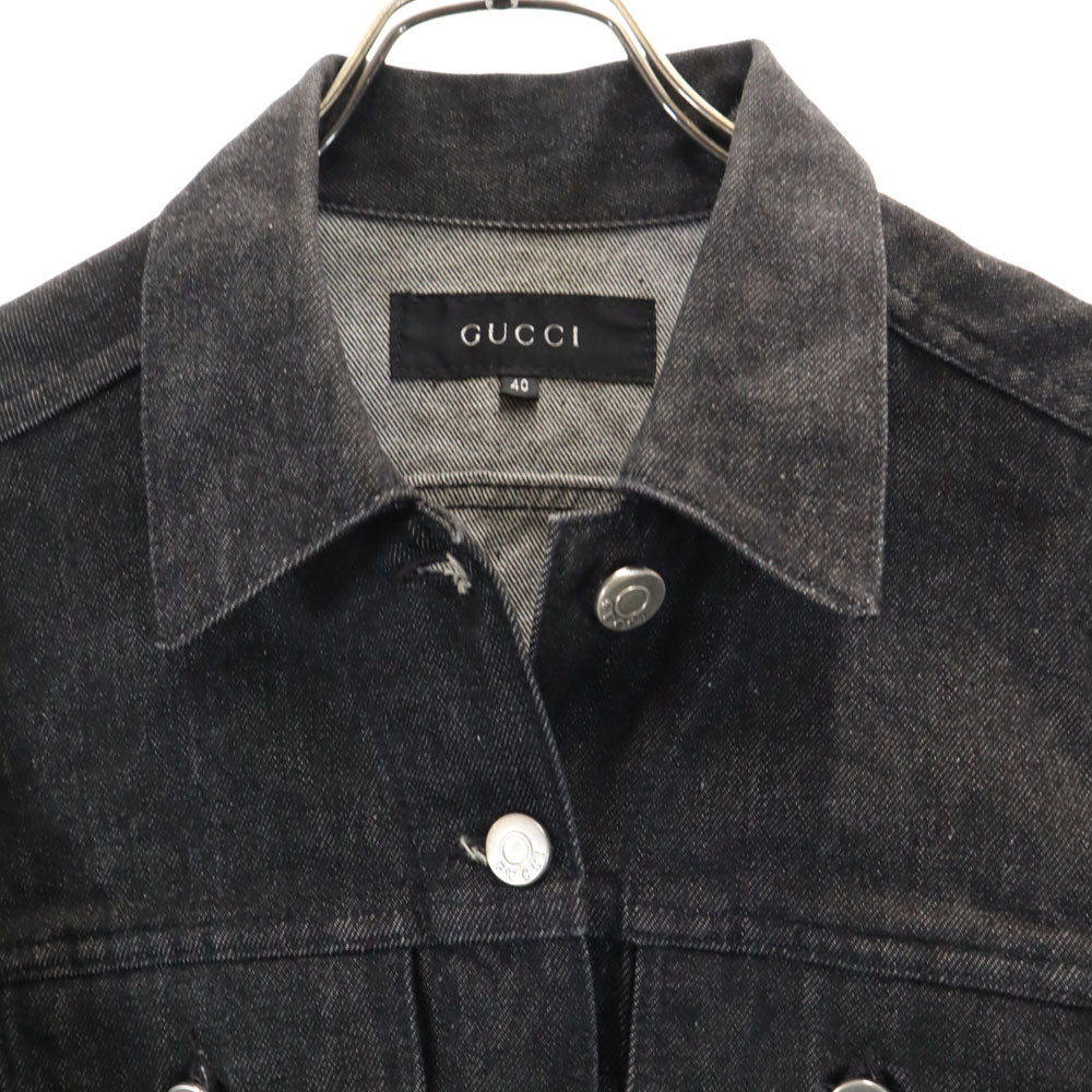 グッチ イタリア製 デニムジャケット 40 ブラック GUCCI ジージャン トラッカー レディース