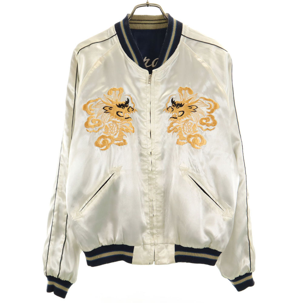 東洋エンタープライズ テーラー東洋 TT10726 スカル 龍 刺繍 リバーシブル サテン スカジャン M ネイビー 他 髑髏 メンズ