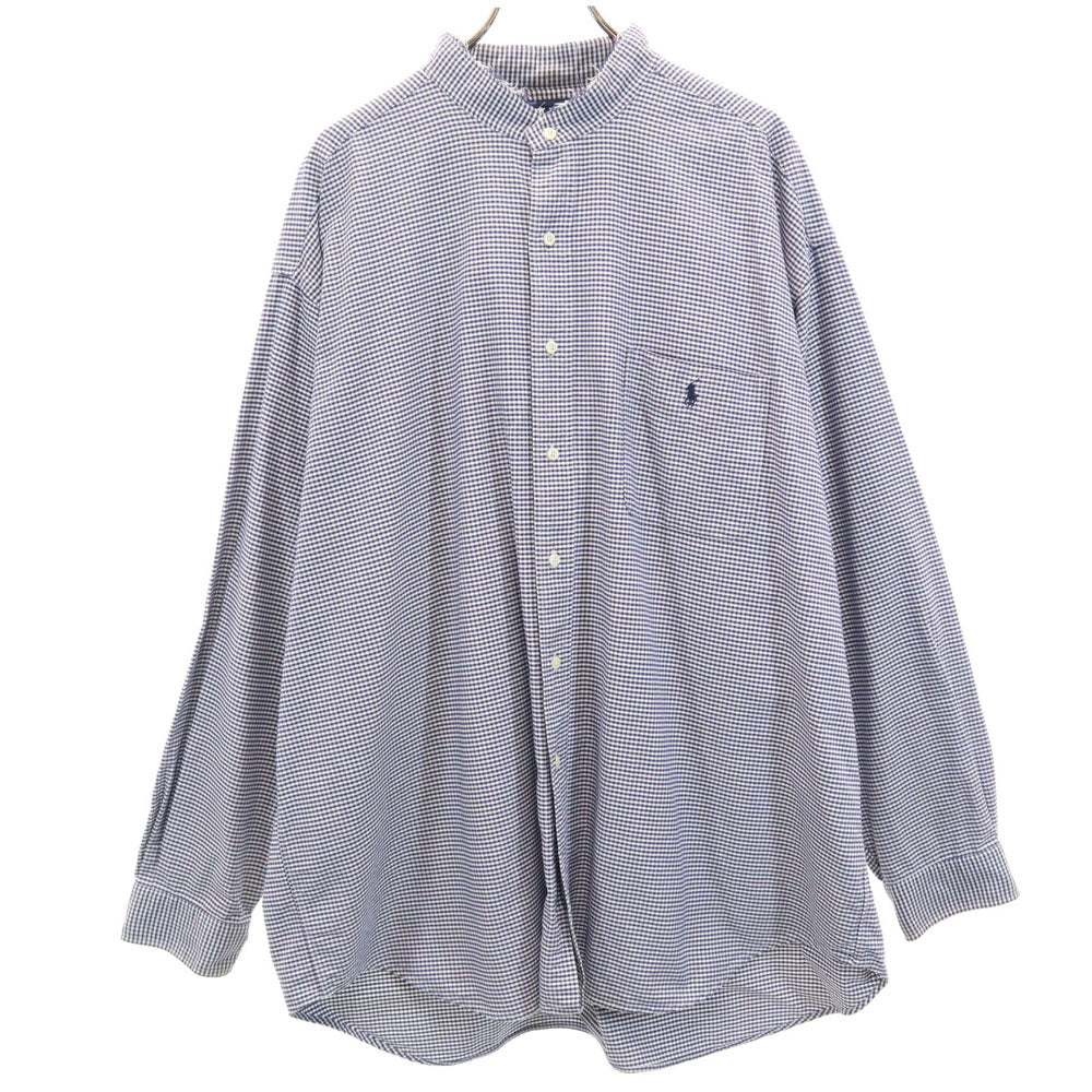 RALPH LAUREN ラルフローレン 90s BIG SHIRT オールド チェック柄 長袖 スタンドカラー シャツ XXL ネイビー ビックサイズ メンズ
