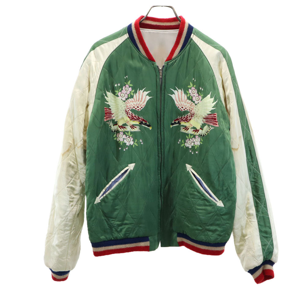 港商 日本製 TT14270 顔トラ 両A面 長袖 リバーシブル スカジャン 大 グレー×グリーン 東洋エンタープライズ 鷲 メンズ