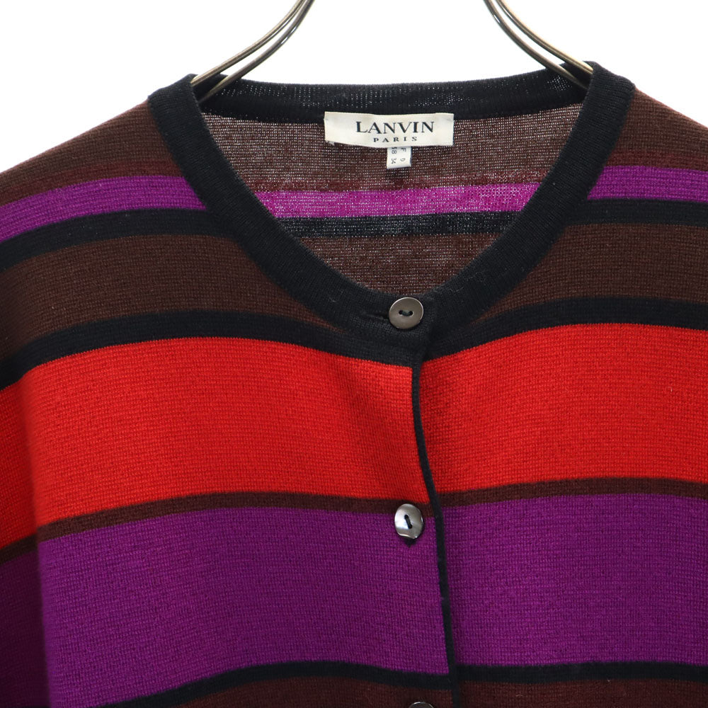 LANVIN ランバン ボーダー柄 長袖 ニットカーディガン 40 ブラウン 他 レディース