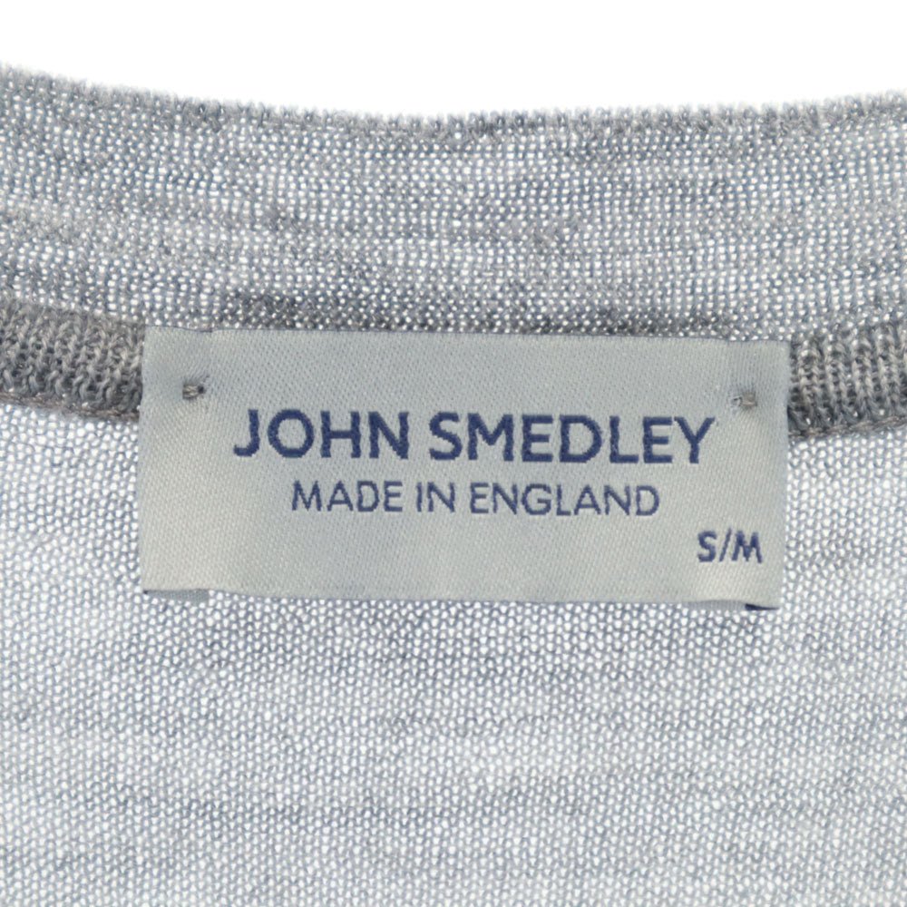 ジョンスメドレー イギリス製 ウール 長袖 Vネック セーター S/M グレー JOHN SMEDLEY ニット メンズ