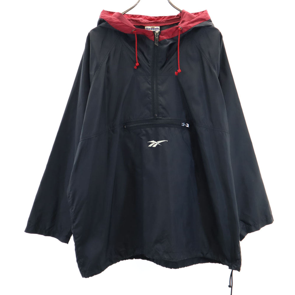 Reebok リーボック 90s オールド ナイロン アノラックパーカー LL ブラック ハーフジップ メンズ