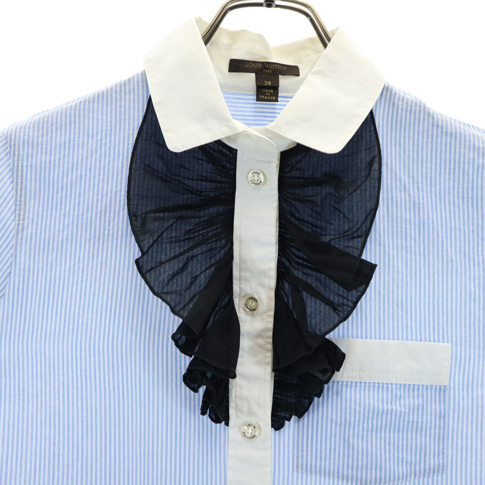LOUIS VUITTON ルイヴィトン フランス製 長袖 コットンシャツ 36 ライトブルー フリル付き レディース