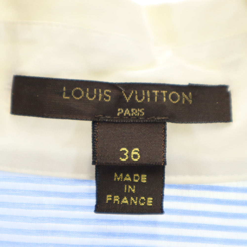LOUIS VUITTON ルイヴィトン フランス製 長袖 コットンシャツ 36 ライトブルー フリル付き レディース