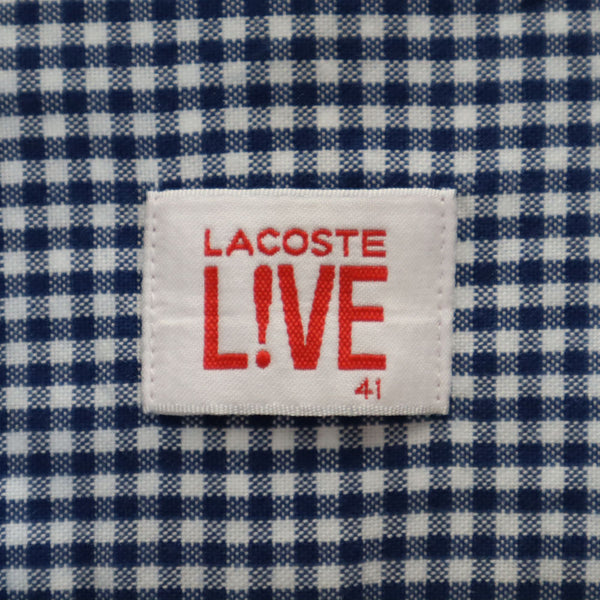 ラコステライブ ストライプ 長袖 ボタンダウンシャツ 41 ブルー系 LACOSTE L!VE チェック柄切替 メンズ