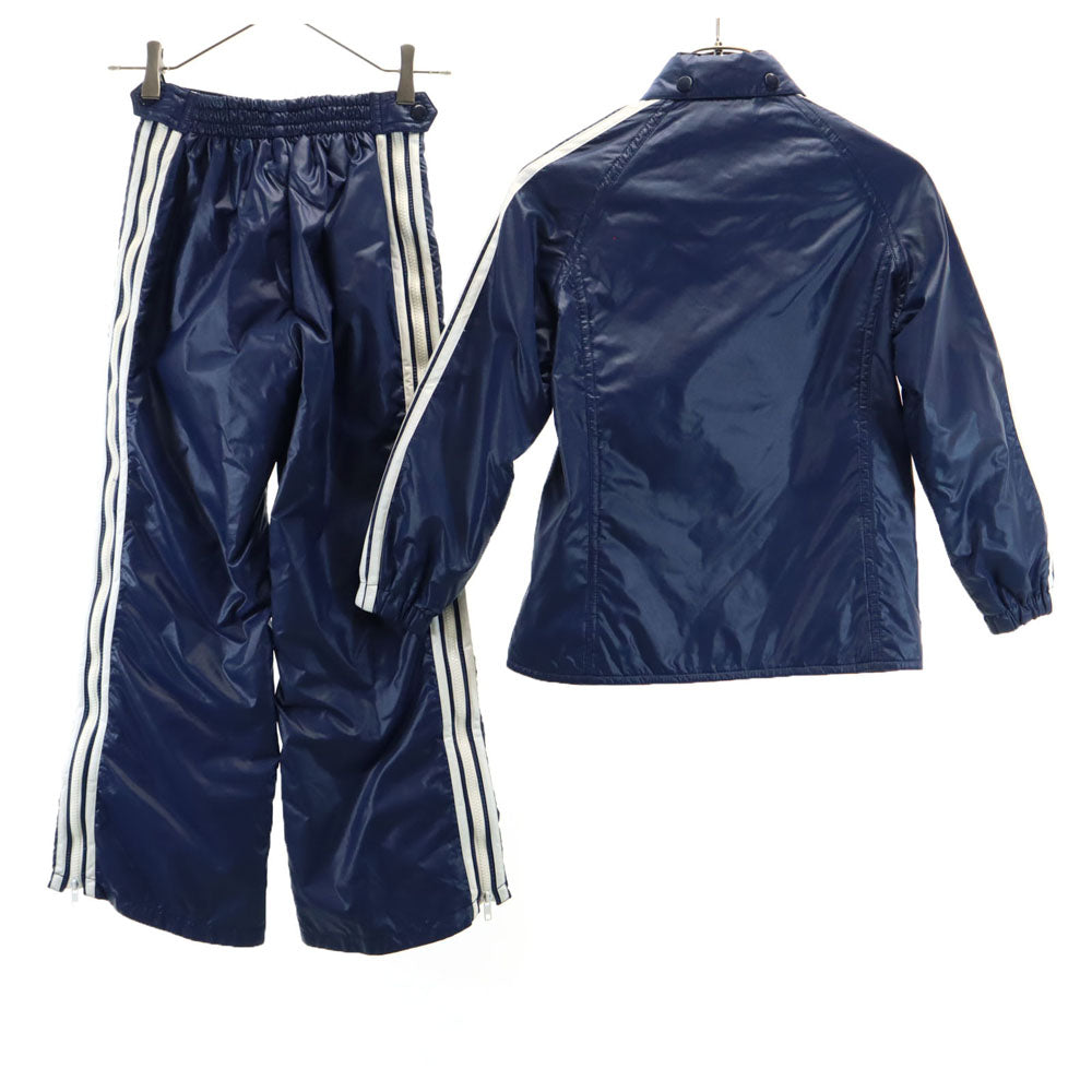 adidas アディダス 70s デサント製 ヴィンテージ トレフォイルロゴ刺繍 ナイロンジャケット 上下 セットアップ 11-12 ブルー系 薄中綿入り キッズ
