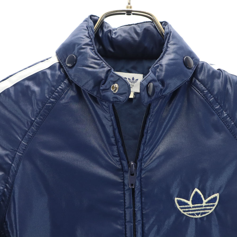 adidas アディダス 70s デサント製 ヴィンテージ トレフォイルロゴ刺繍 ナイロンジャケット 上下 セットアップ 11-12 ブルー系 薄中綿入り キッズ