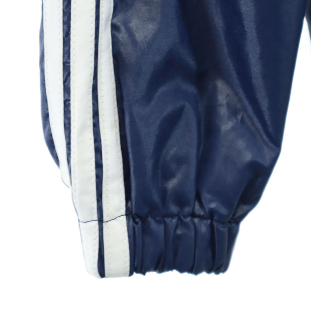 adidas アディダス 70s デサント製 ヴィンテージ トレフォイルロゴ刺繍 ナイロンジャケット 上下 セットアップ 11-12 ブルー系 薄中綿入り キッズ