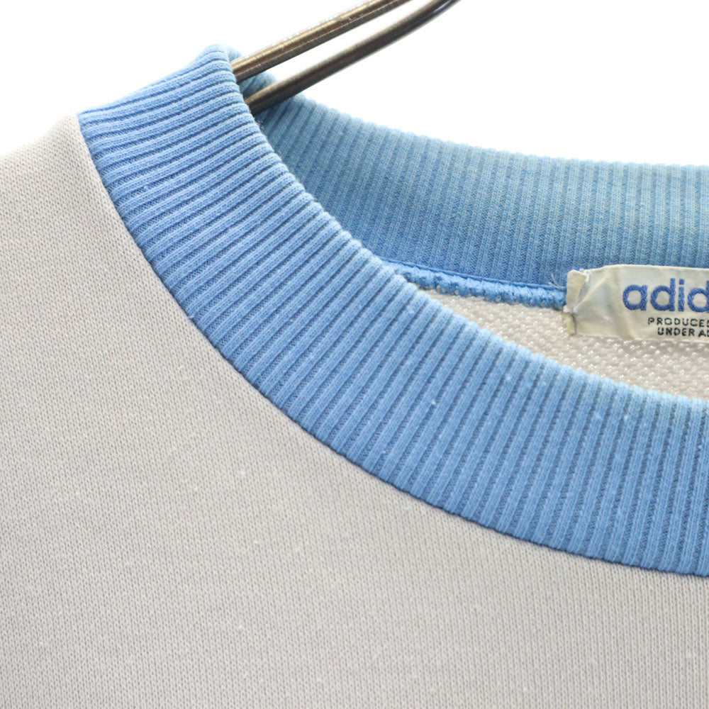 adidas アディダス 70s 80s デサント製 トレフォイルロゴ 刺繍 ヴィンテージ 長袖 ジャージ トレーナー M グレー×ブルー メンズ