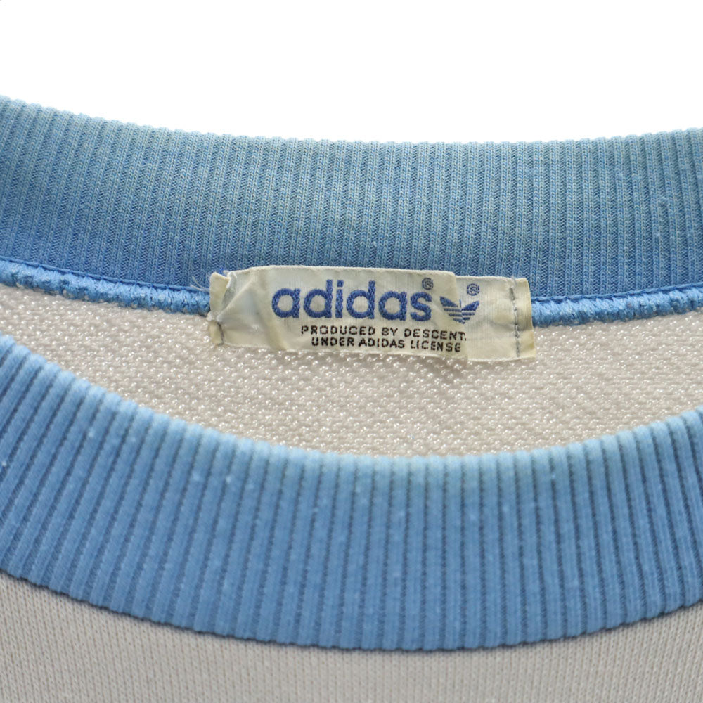 adidas アディダス 70s 80s デサント製 トレフォイルロゴ 刺繍 ヴィンテージ 長袖 ジャージ トレーナー M グレー×ブルー メンズ